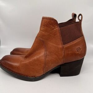 Born Ankle Boots Women's 11 Garcia Brown Leather Block Heel Boho Chelsea Shoes